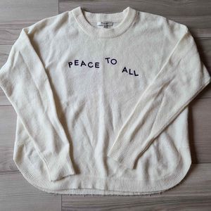 Madewell Crewneck Sweater "Peace to All" Cream and Navy sz S